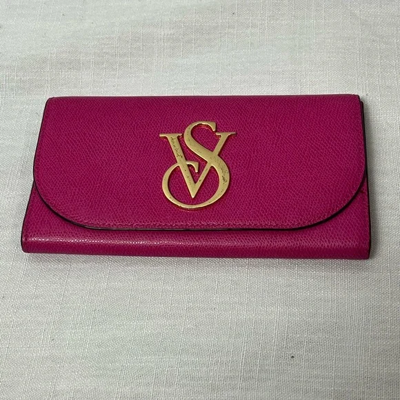 Y2K vintage Victoria's Secret Pink Clutch / Leather Long Wallet Gold Hardware - Picture 5 of 11